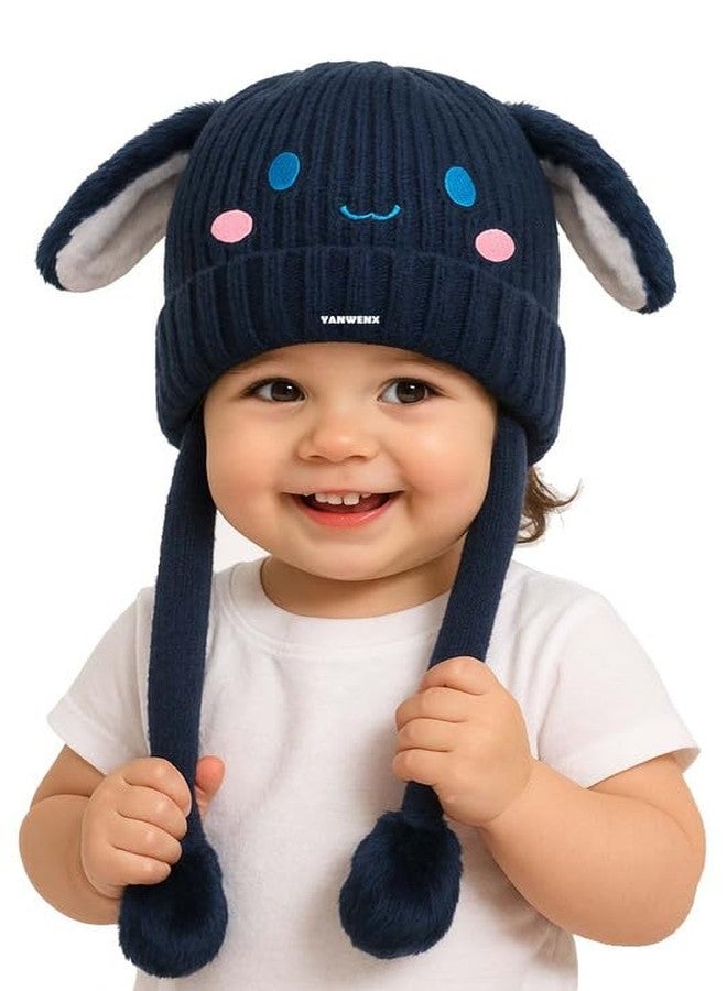 Yanwenx Bunny Cap with Moving Ears for Kids (1-10 Yrs) | Plush Wool Winter Hat | Cute Girls Headwear & Funny Cap_Blue - Image 1